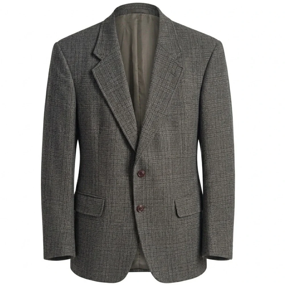 VTG Culwell & Son TX Tweed Sport Coat Jacket 41R Leather Button Windowpane Plaid